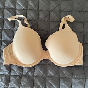 Victorias Secret PINK 36C Lined Demi Bra Solid Light Tan Neutral Underwire Wear